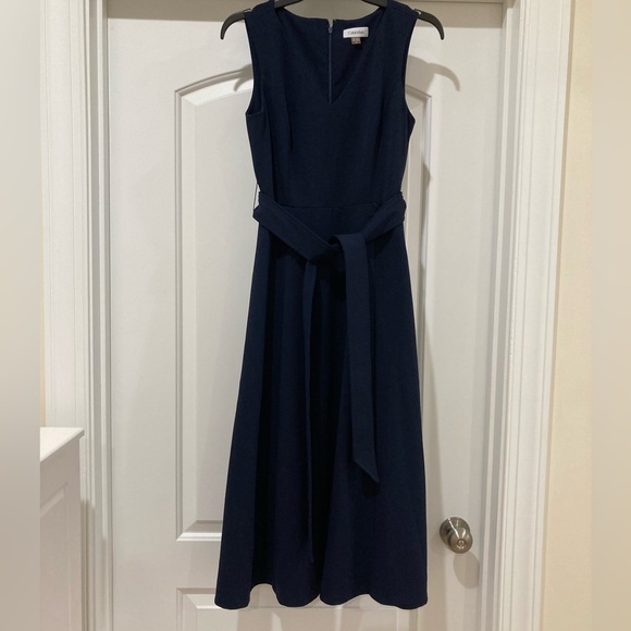 Calvin Klein Navy Midi Dress with belt - Picture 3 of 9